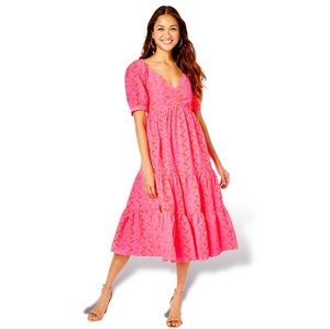 Lilly Pulitzer Kina Midi Dress Pink Isle Psychedelic Eyelet NWT size 10